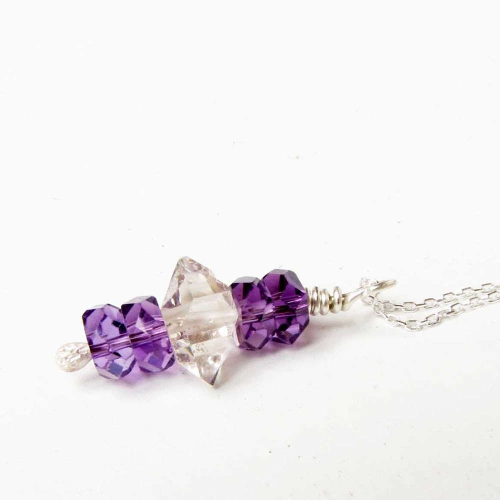 Sterling silver Amethyst Herkimer Diamond Necklace